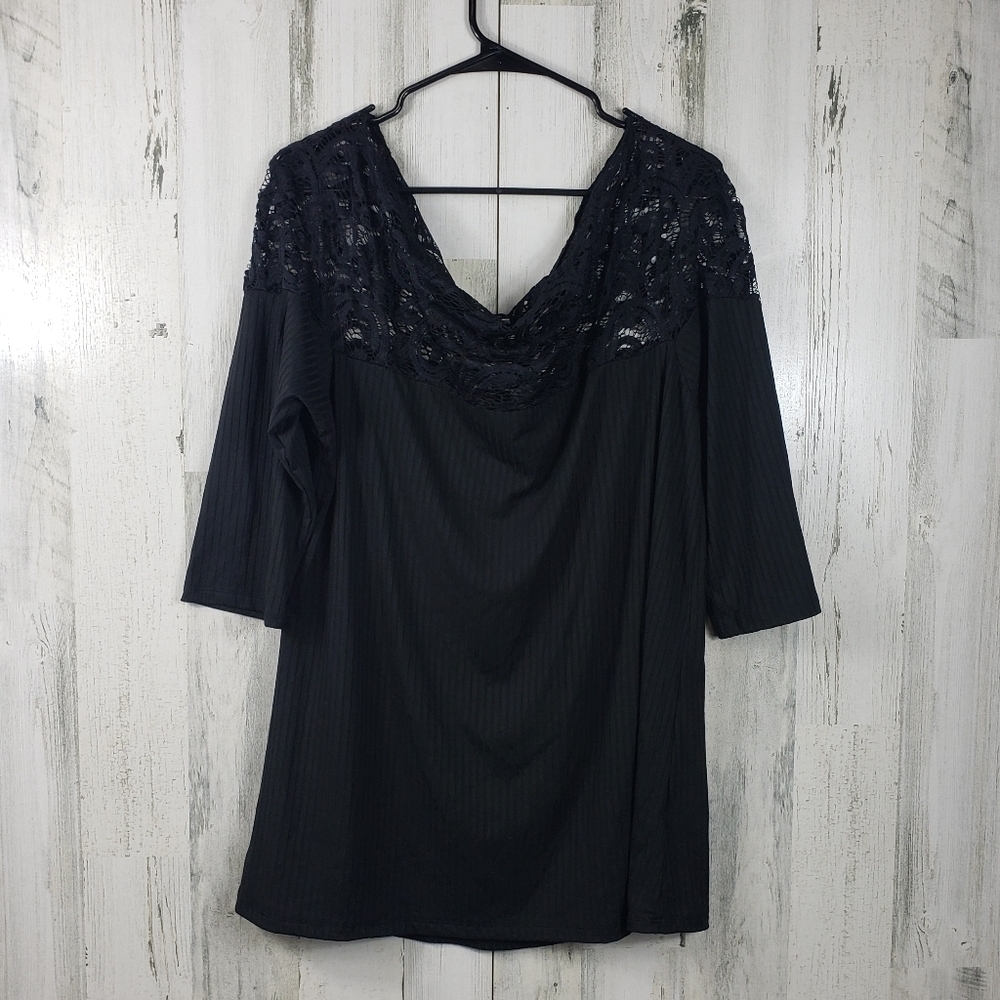 blumin black lace off the shoulder top women's plus size 3XL